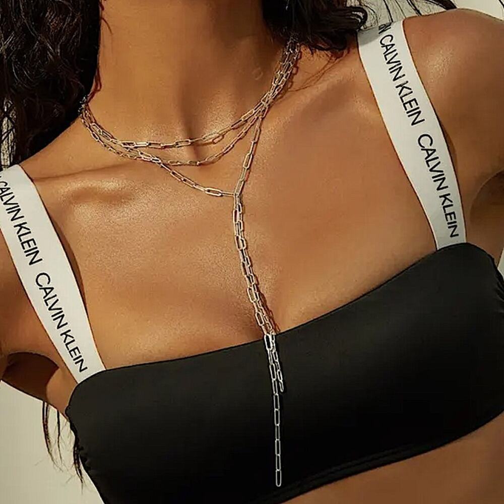 Sterling Silver Paperclip Necklace, Multilayer, Minimalist, Boho, Statement